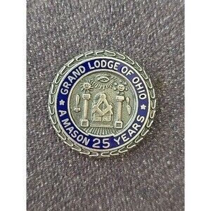 925 Sterling Vintage Enamel "Grand Lodge of Ohio Mason 25 Years" Lapel Pin